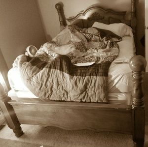 Real brown wood bed room set